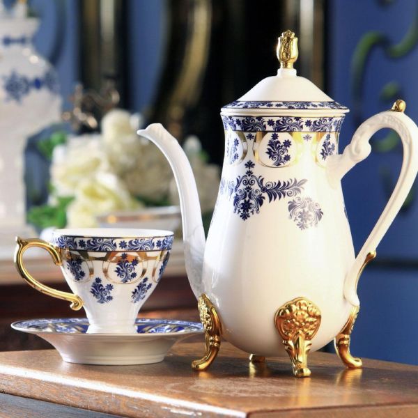 皇家頂級23K描金杯壺組【B&G德國農莊】 骨瓷五件組,經典骨瓷茶具