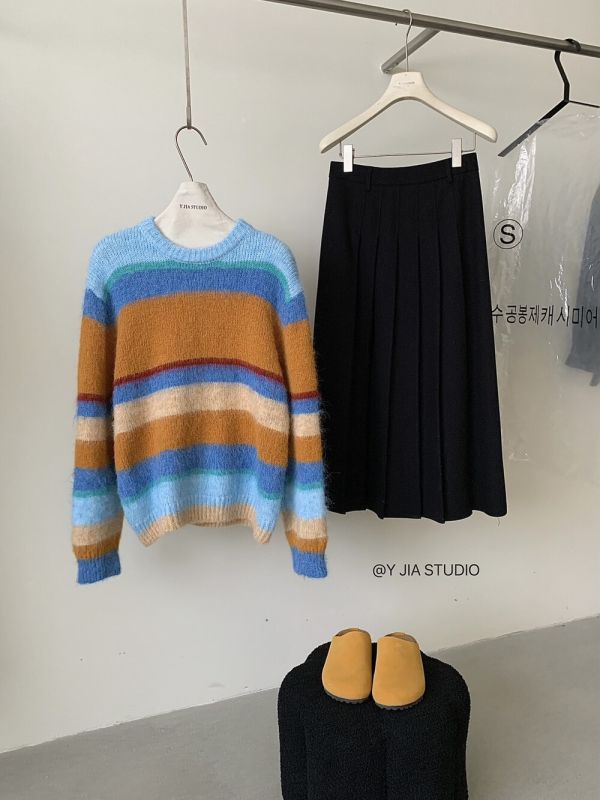 韓系多巴胺條紋撞色保暖毛衣 韓系多巴胺條紋撞色保暖毛衣