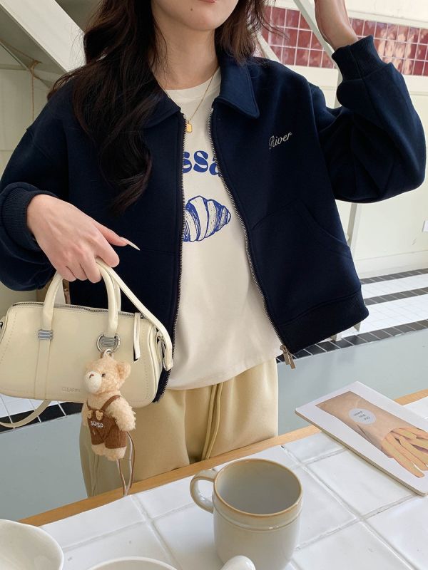 美式復古學院風 簡約休閒棉拉鍊外套-3色 美式復古學院風 簡約休閒棉拉鍊外套-3色