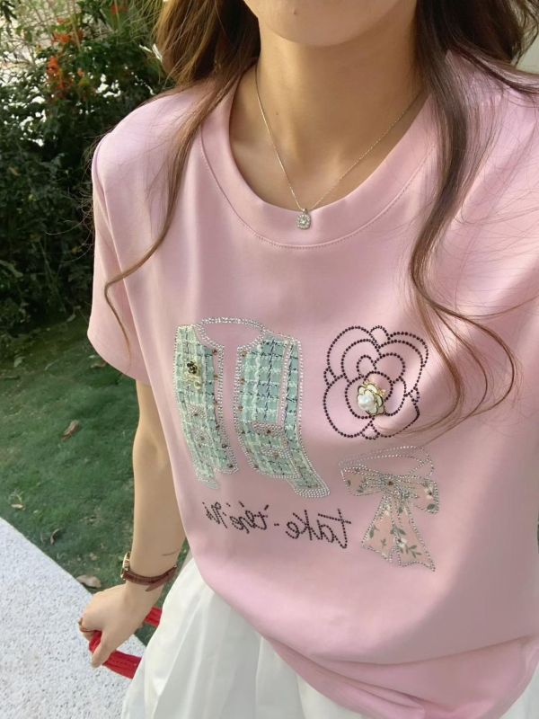 鑲鑽小香風T恤上衣-3色 鑲鑽小香風T恤上衣-3色