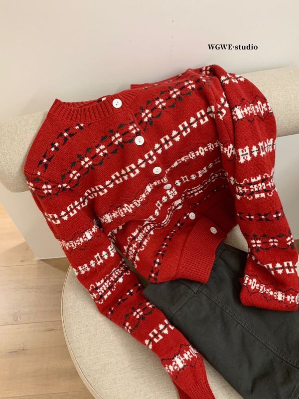 費爾島提花修身針織開衫 費爾島提花修身針織開衫