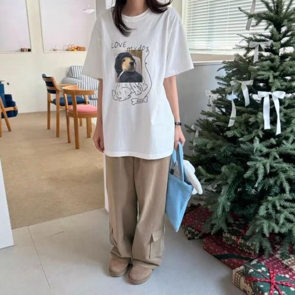 設計感洋氣小狗印花休閒T-2色 設計感洋氣小狗印花休閒T-2色