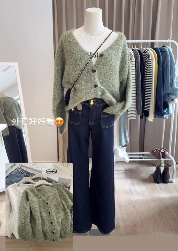 溫柔復古8羊毛花紗V領柔軟親膚針織開衫-3色 溫柔復古8羊毛花紗V領柔軟親膚針織開衫-3色