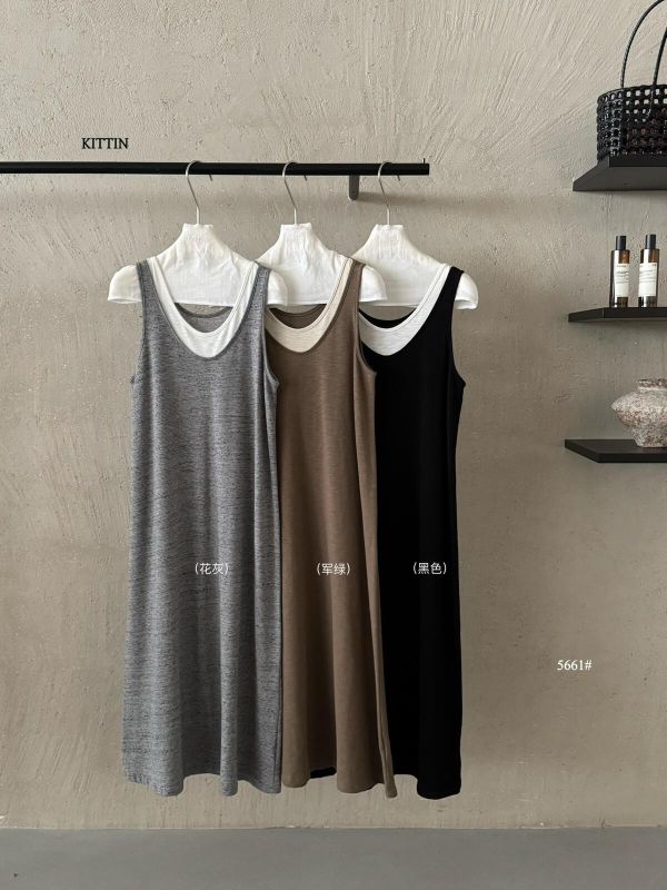 春夏極簡撞色拼接肌里棉連身裙-3色 春夏極簡撞色拼接肌里棉連身裙-3色