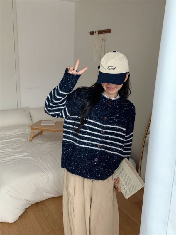 復古羊駝條紋含羊毛開衫外套-2色 復古羊駝條紋含羊毛開衫外套-2色