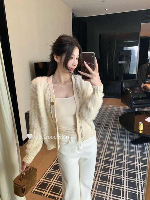 法式溫柔氣質仿水貂絨開衫保暖毛衣-2色 法式溫柔氣質仿水貂絨開衫保暖毛衣-2色