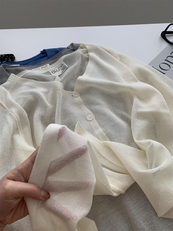 薄款冰絲V領針織開衫防曬空調衫-5色 薄款冰絲V領針織開衫防曬空調衫-5色