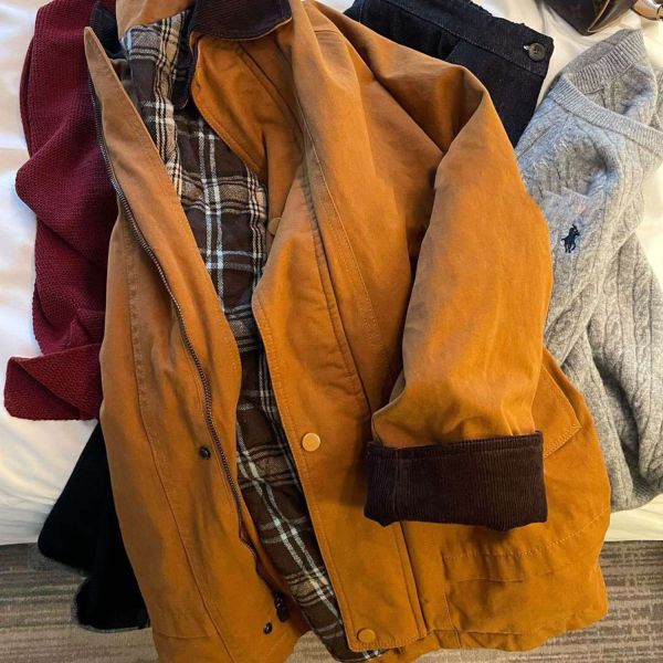 南瓜橘撞色翻領百搭工裝夾克外套 南瓜橘撞色翻領百搭工裝夾克外套