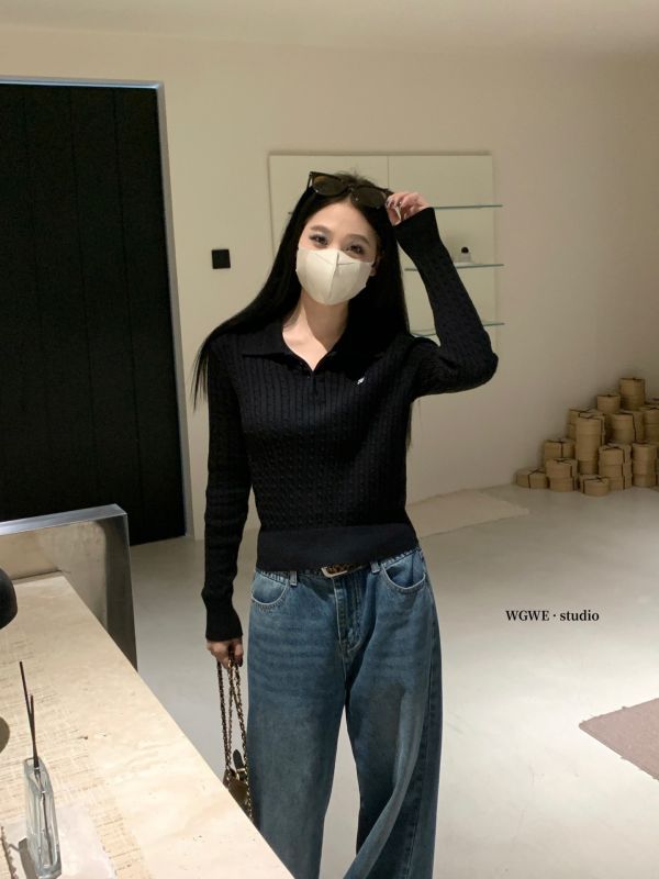 韓系簡約刺繡麻花百搭短款氣質上衣-4色 韓系簡約刺繡麻花百搭短款氣質上衣-4色