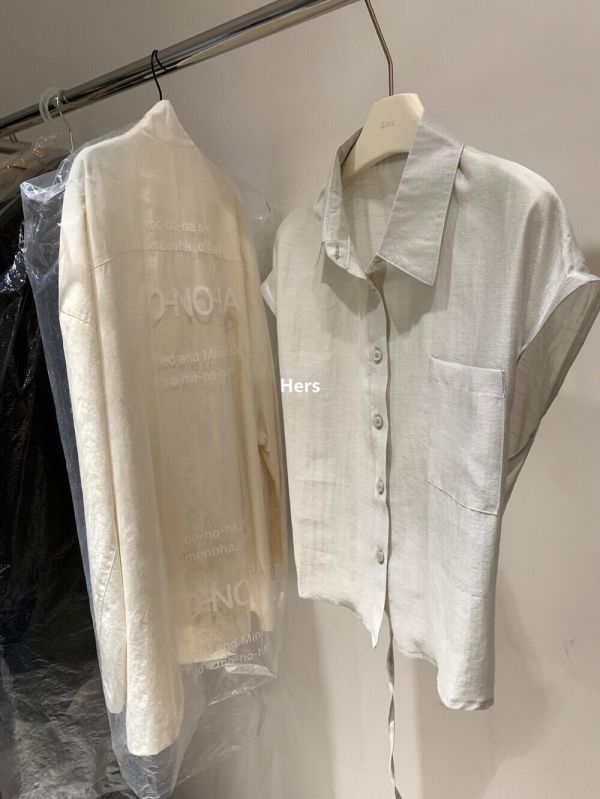 簡約風設計感收腰綁帶短款小飛袖襯衫-3色 簡約風設計感收腰綁帶短款小飛袖襯衫-3色