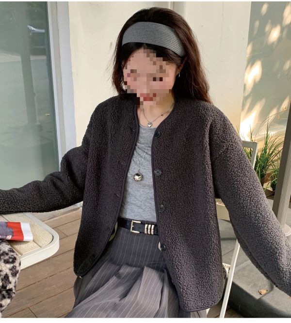 韓系仿羊羔絨圓領輕盈開衫外套-3色 韓系仿羊羔絨圓領輕盈開衫外套-3色
