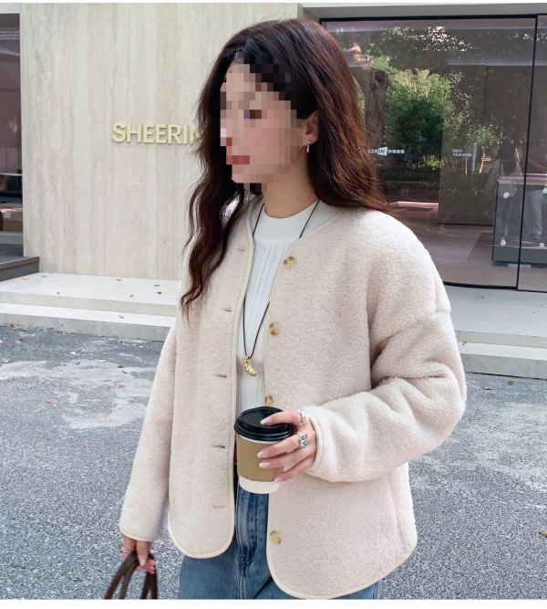 韓系仿羊羔絨圓領輕盈開衫外套-3色 韓系仿羊羔絨圓領輕盈開衫外套-3色