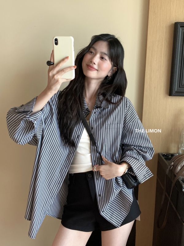 美式不過時經典百搭大版條紋襯衫 美式不過時經典百搭大版條紋襯衫