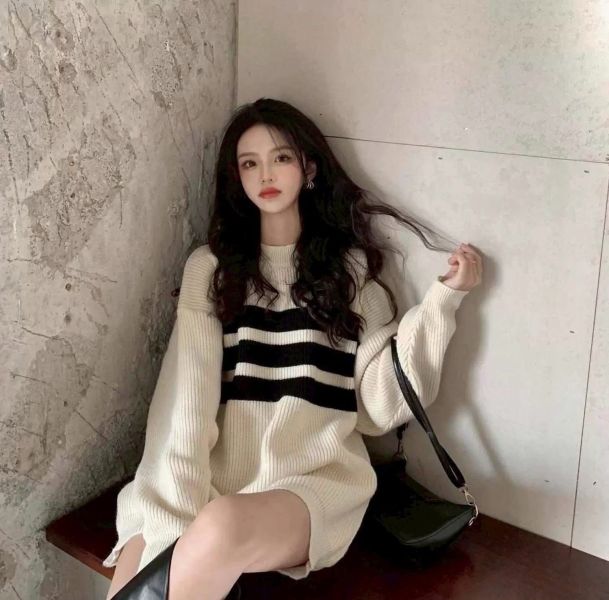 條紋撞色長版針織上衣-3色 條紋撞色長版針織上衣-3色