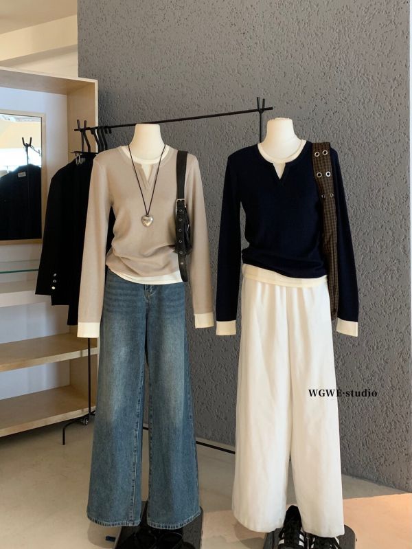 法式百搭修身顯瘦假兩件針織上衣-4色 法式百搭修身顯瘦假兩件針織上衣-4色