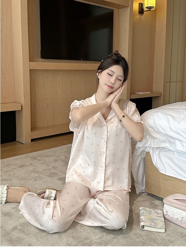 冰絲三件套 溫柔系少女粉舒適透氣睡衣 冰絲三件套 溫柔系少女粉舒適透氣睡衣