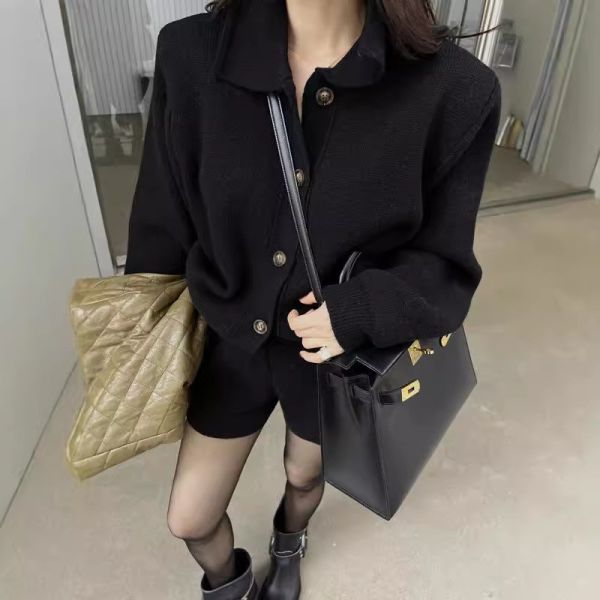 翻領開衫毛衣&高腰顯瘦闊腿褲套裝-4色 翻領開衫毛衣&高腰顯瘦闊腿褲套裝-4色