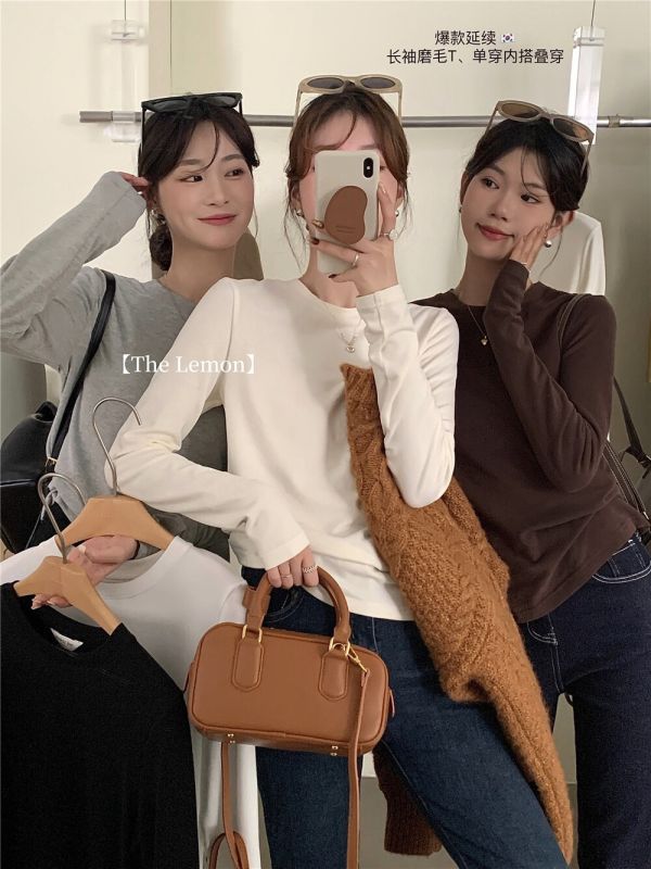 單穿疊穿基礎單品 純色磨毛百搭打底衫-5色 單穿疊穿基礎單品 純色磨毛百搭打底衫-5色