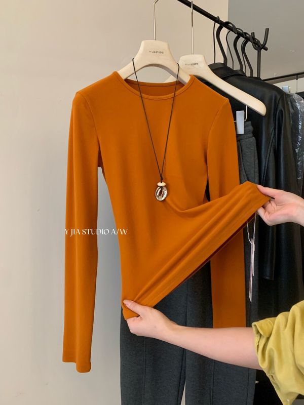 極簡風基礎款磨毛彈力修身打底上衣-6色 極簡風基礎款磨毛彈力修身打底上衣-6色