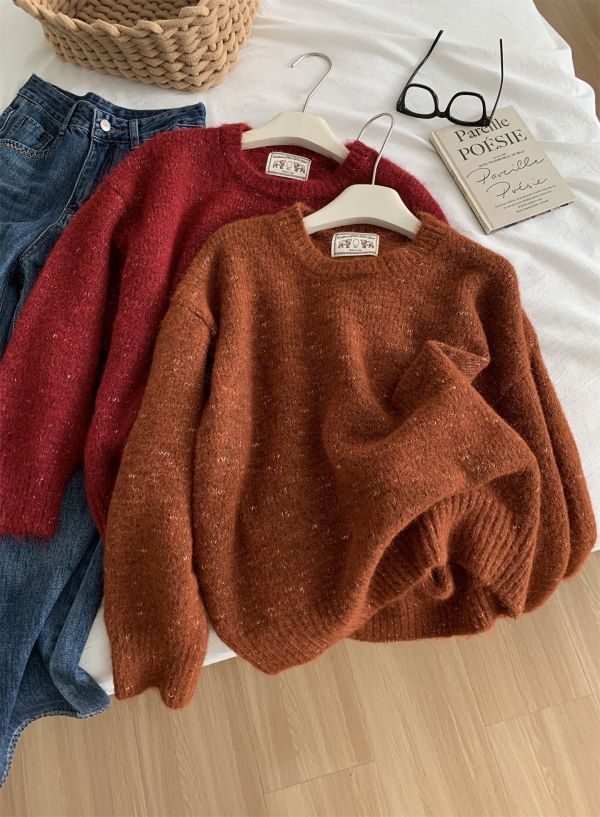 慵懶風雜色點點寬鬆加厚羊毛針織上衣-4色 慵懶風雜色點點寬鬆加厚羊毛針織上衣-4色