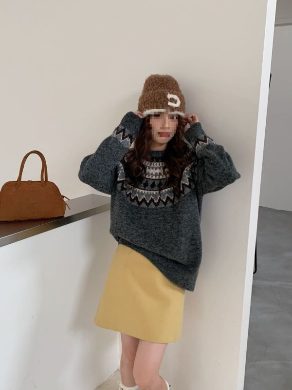 冬日氛圍感韓系復古提花針織上衣-3色 冬日氛圍感韓系復古提花針織上衣-3色