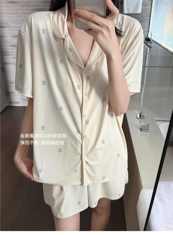 冰絲小熊自然垂感無拘束涼感居家套裝-3色 冰絲小熊自然垂感無拘束涼感居家套裝-3色