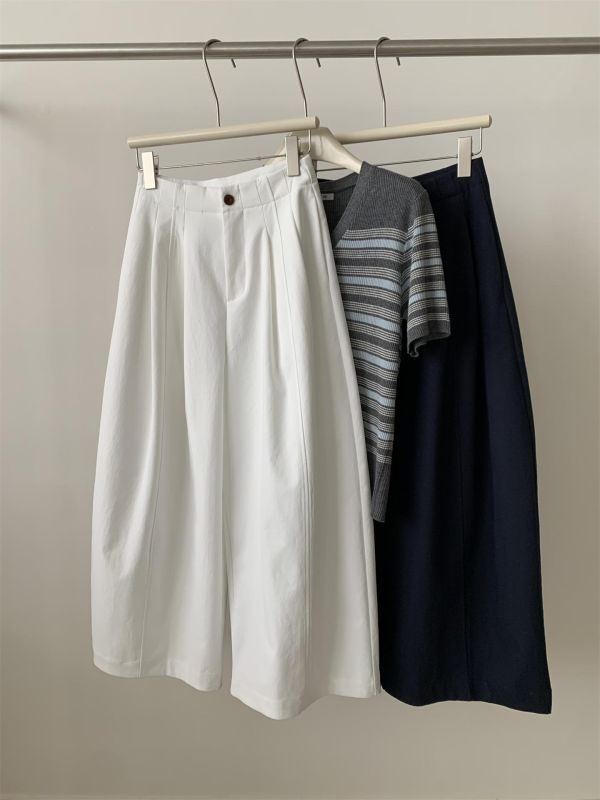 韓系高腰氣質闊腿褲遮肉九分彎刀褲奶奶褲-3色 韓系高腰氣質闊腿褲遮肉九分彎刀褲奶奶褲-3色