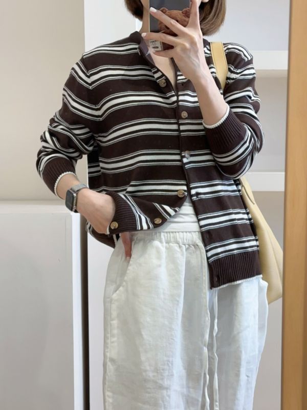 秋冬熱巧克力 簡約棉線針織單排扣開衫上衣 秋冬熱巧克力 簡約棉線針織單排扣開衫上衣