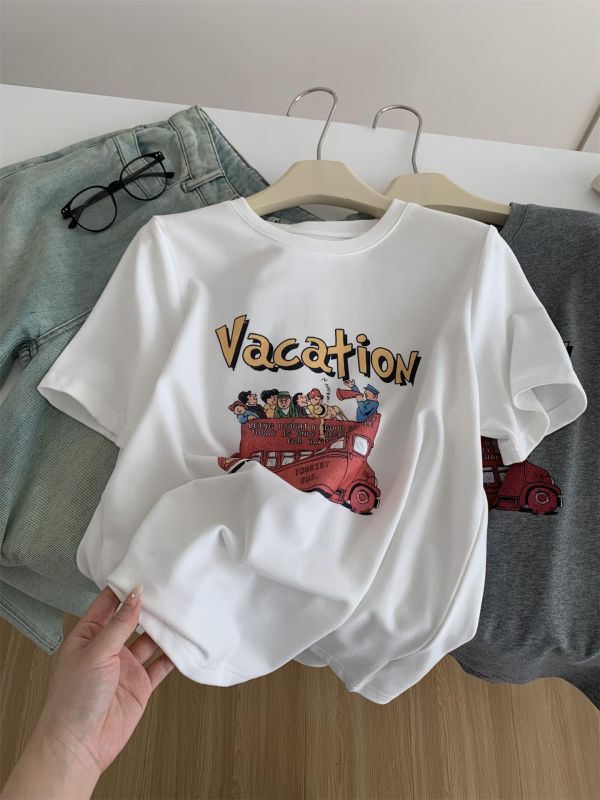 柔軟雲朵棉卡通大巴印花T恤-2色 柔軟雲朵棉卡通大巴印花T恤-2色