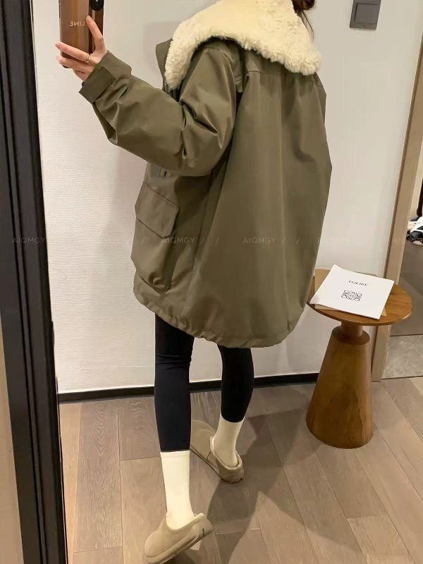 加厚內裏毛絨拼接派克服保暖寬鬆外套-2色 加厚內裏毛絨拼接派克服保暖寬鬆外套