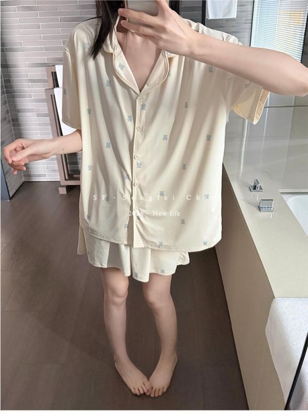 冰絲小熊自然垂感無拘束涼感居家套裝-3色 冰絲小熊自然垂感無拘束涼感居家套裝-3色