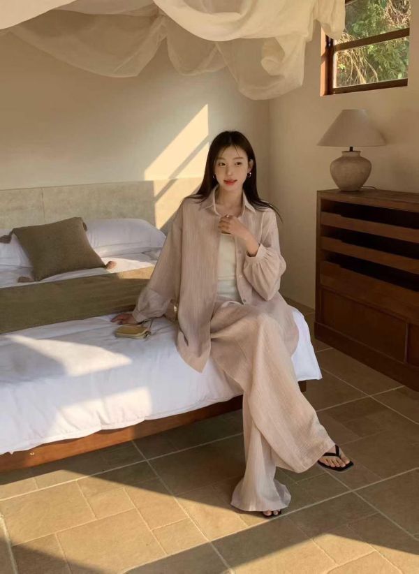 垂感仙氣 慵懶襯衫+寬褲SET-3色 垂感仙氣 慵懶襯衫+寬褲SET-3色