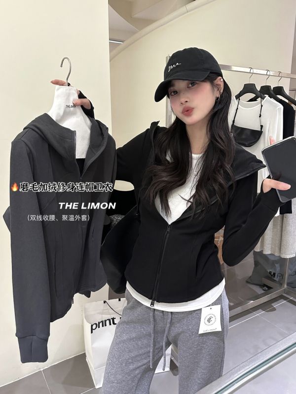 極簡風修身顯瘦薄絨磨毛拉鏈連帽外套-2色 極簡風修身顯瘦薄絨磨毛拉鏈連帽外套-2色