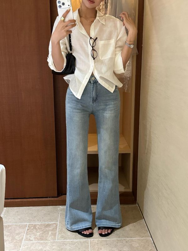 高腰顯瘦微喇叭大長腿牛仔褲-3色 高腰顯瘦微喇叭大長腿牛仔褲-3色