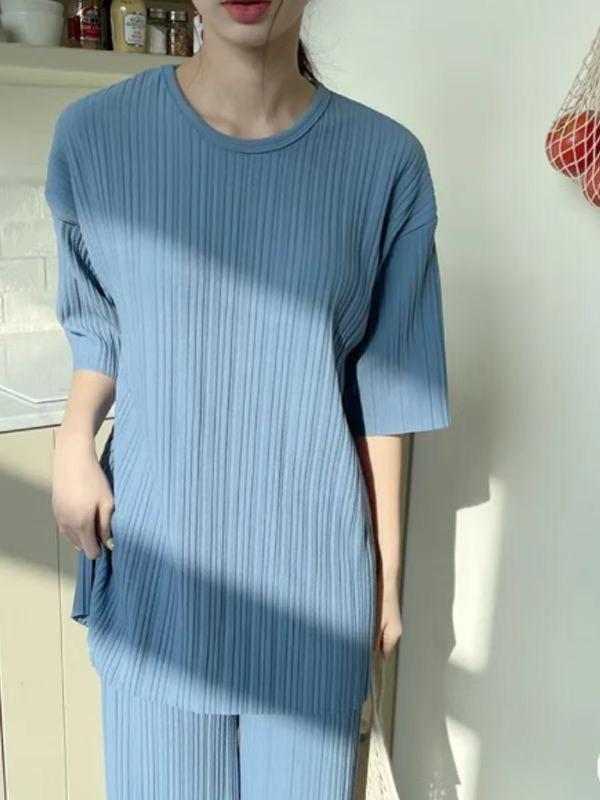 Korea 舒適褶皺寬鬆上衣+褲子set-3色 Korea 舒適褶皺寬鬆上衣+褲子set-3色