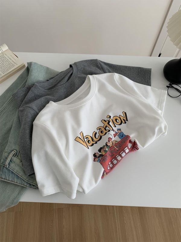 柔軟雲朵棉卡通大巴印花T恤-2色 柔軟雲朵棉卡通大巴印花T恤-2色