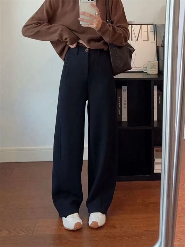 冬季窄版羊毛垂感鬆緊腰加絨休閒褲-3色 冬季窄版羊毛垂感鬆緊腰加絨休閒褲-3色