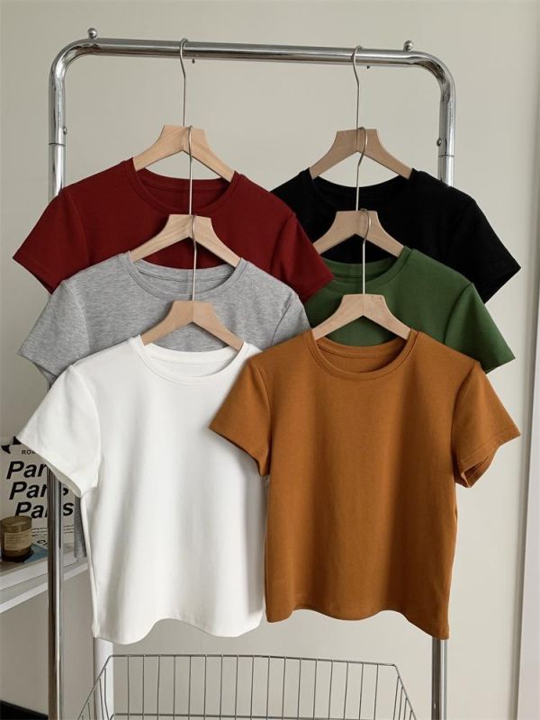 純色圓領正肩雲朵棉直筒T-6色 純色圓領正肩雲朵棉直筒T-6色