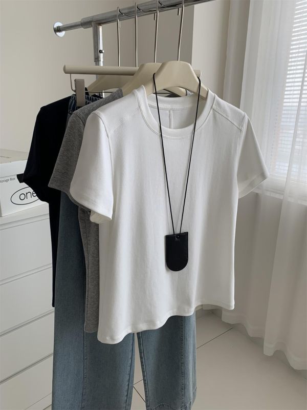 涼感雙縫線直角肩天絲圓領上衣-4色 涼感雙縫線直角肩天絲圓領上衣-4色