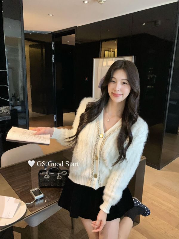 法式溫柔氣質仿水貂絨開衫保暖毛衣-2色 法式溫柔氣質仿水貂絨開衫保暖毛衣-2色