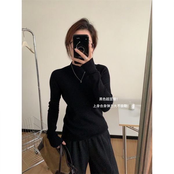 氣質顯瘦無縫一體半高領打底針織上衣-5色 氣質顯瘦無縫一體半高領打底針織上衣-5色