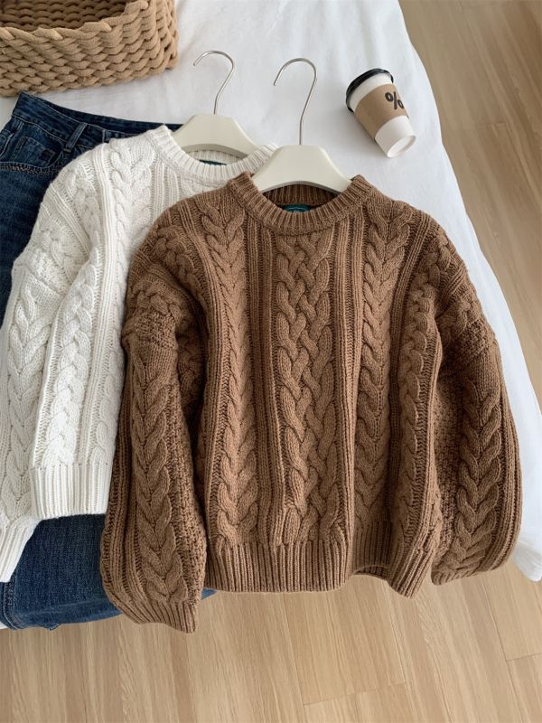 韓版粗針麻花加厚保暖羊毛針織上衣-3色 韓版粗針麻花加厚保暖羊毛針織上衣-3色