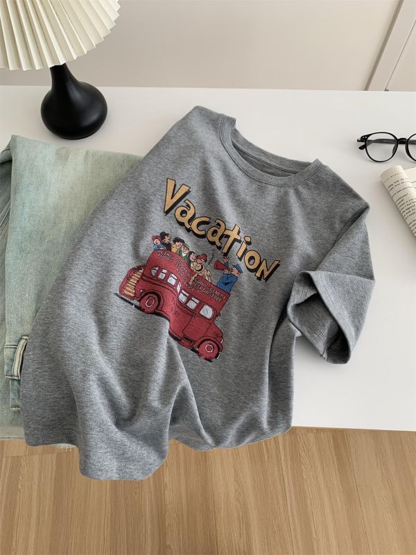 柔軟雲朵棉卡通大巴印花T恤-2色 柔軟雲朵棉卡通大巴印花T恤-2色