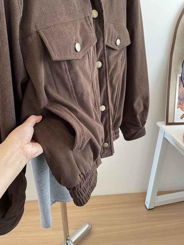 復古燈芯絨工裝短款外套 加厚羊羔毛保暖外套-2色 復古燈芯絨工裝短款外套 加厚羊羔毛保暖外套-2色