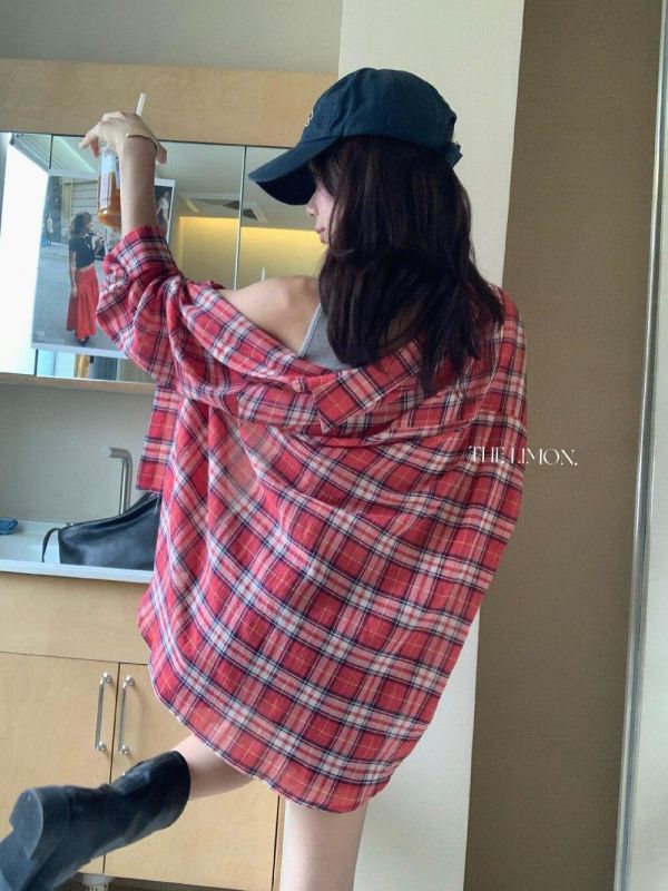 不悶熱超薄格紋百搭防曬襯衫 不悶熱超薄格紋百搭防曬襯衫