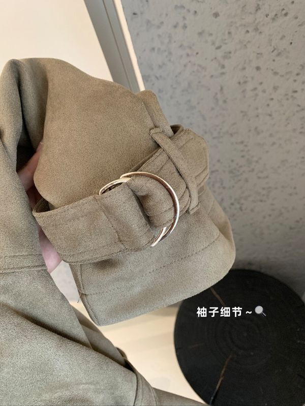 美式復古麂皮絨雙排扣綁帶翻領外套 美式復古麂皮絨雙排扣綁帶翻領外套