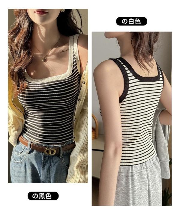 遮副乳 方領設計感撞色條紋背心-2色 遮副乳 方領設計感撞色條紋背心-2色