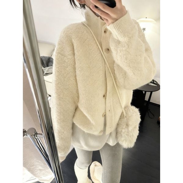 奶油白休閒簡約毛針織罩衫上衣 奶油白休閒簡約毛針織罩衫上衣