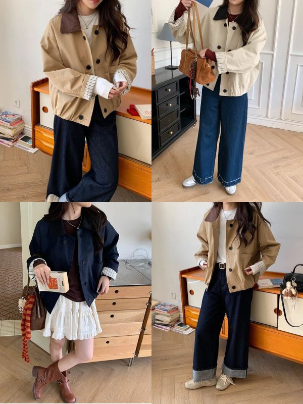 巴恩風 撞色翻領寬鬆夾克外套-3色 巴恩風 撞色翻領寬鬆夾克外套-3色