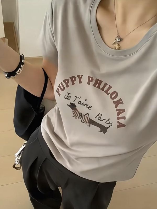 可愛狗狗印花寬鬆休閒上衣-2色 可愛狗狗印花寬鬆休閒上衣-2色